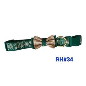 Christmas Dog Collar With Glitter Bow Large - NWOT - RH#34